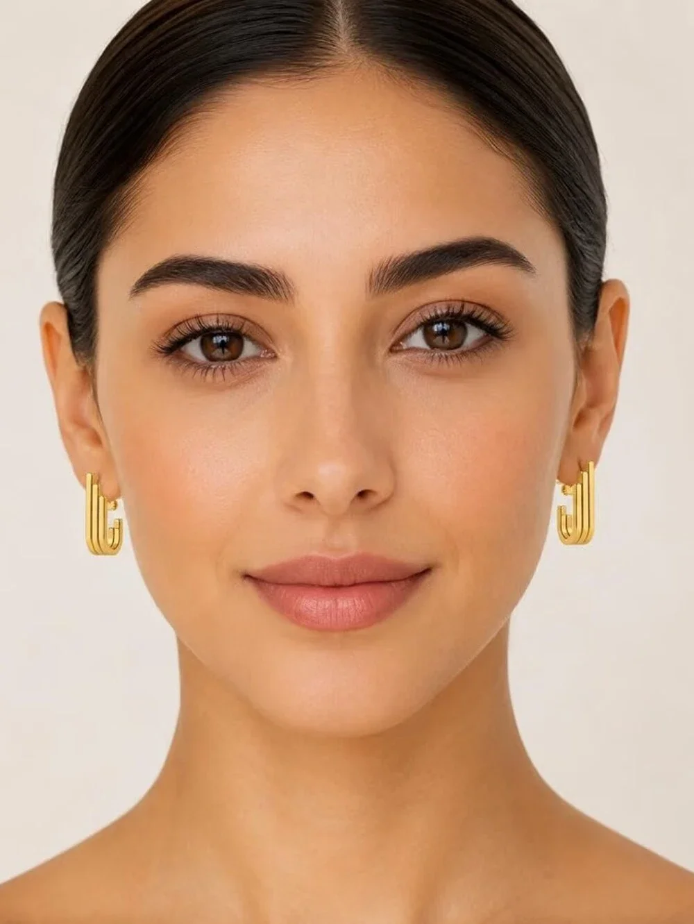 Geometric Gold Stud Earrings, Minimalist Layered U Shape Earrings